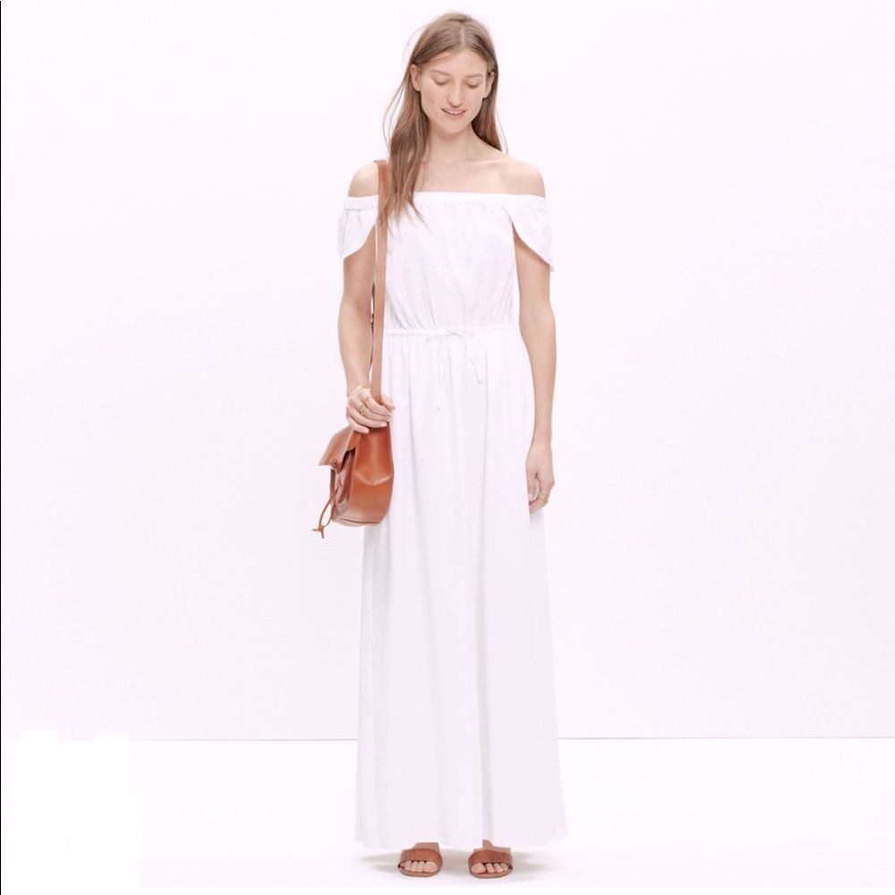 MADEWELL | White Off Shoulder Maxi Dress Flutter Sleeve | Size Medium | Wedding